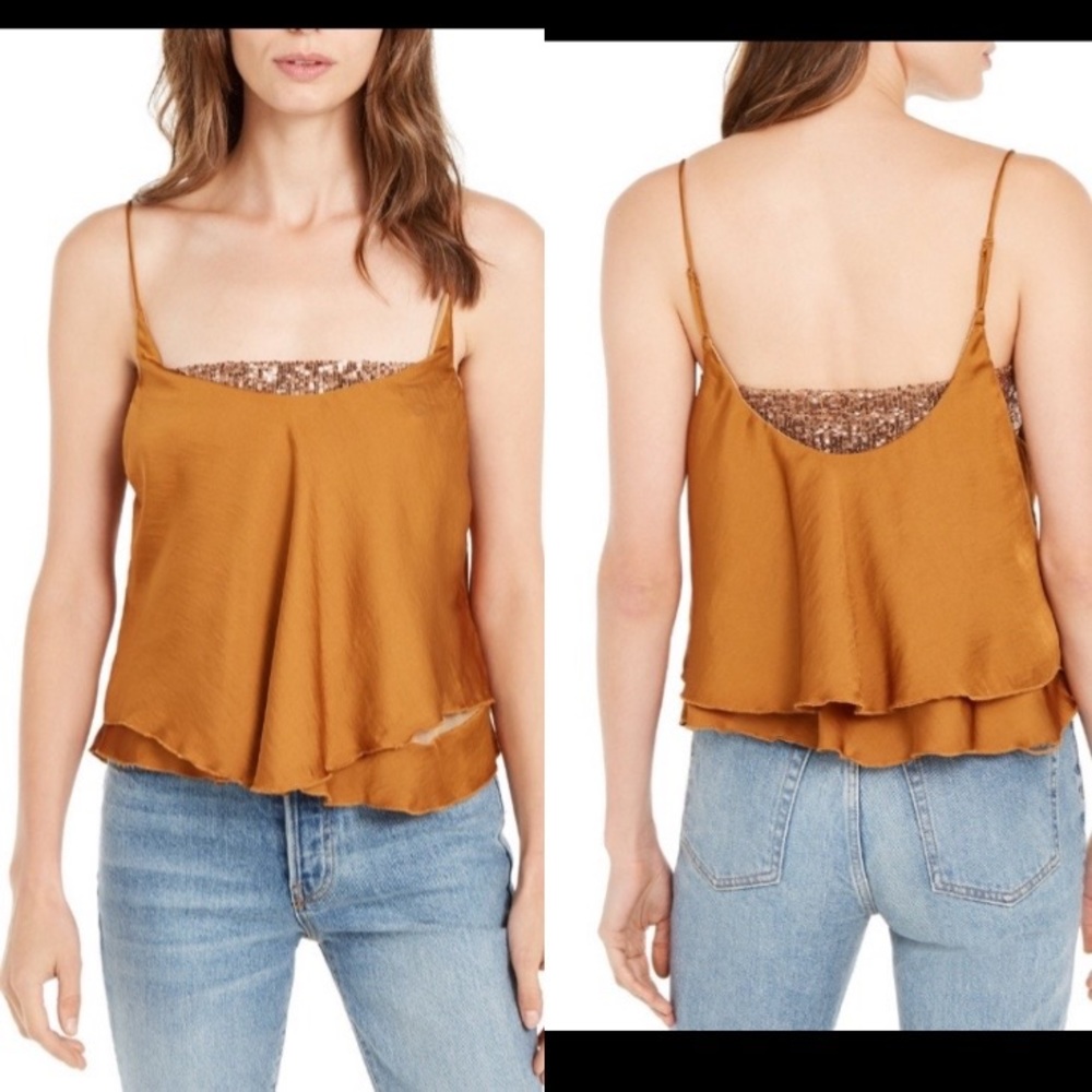 * NWT Intimately Free People Turn it on Camisole amber sequin satin tank Large